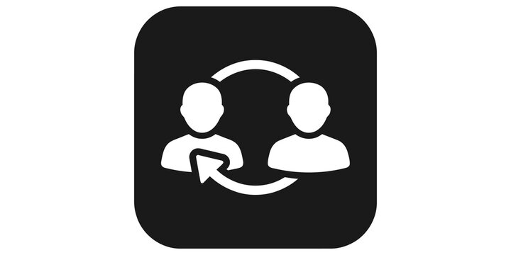 People exchange arrow white icon for community interaction networking.