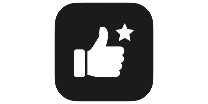 Thumb up star rating icon for social media user feedback review system.