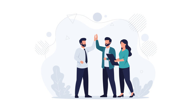 Diverse Team Celebrating Success High Five in Modern Flat Illustration Style