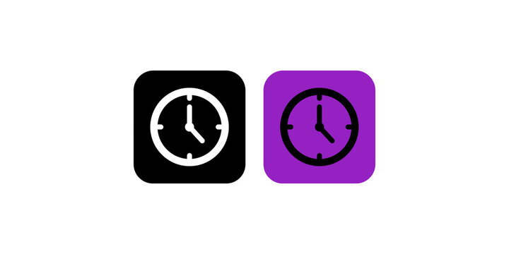 Clock faces showing time set against black purple backgrounds for display.