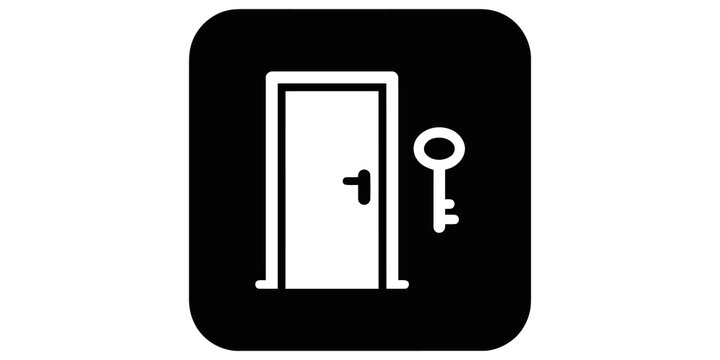 Door with key icon representing secure access and home privacy safety.
