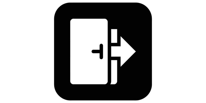 Black square icon with a door and an arrow symbolizing an exit.