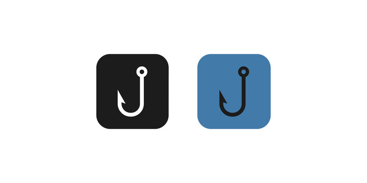 Black and blue fishing hook icons for angling hobbies and outdoor recreation.