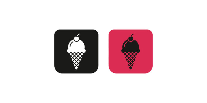 Two ice cream cone vector icons on black and red rounded squares.