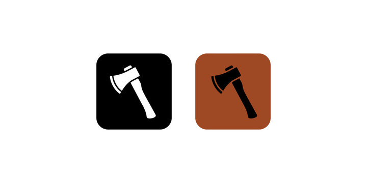 Two axe tool vector icons on black and brown rounded squares.