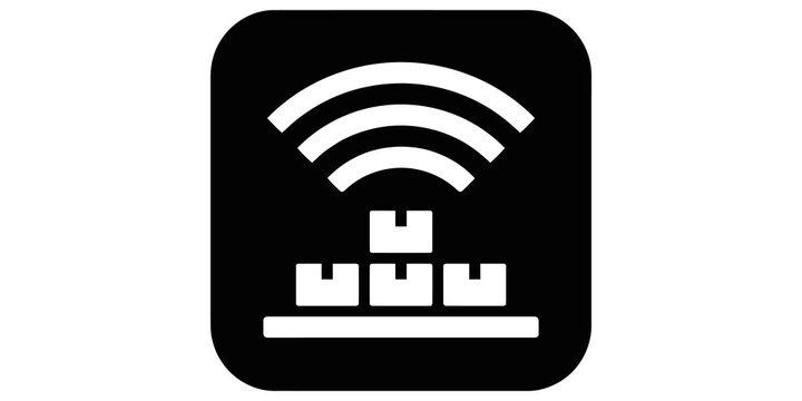 Wireless data inventory packages white icon showing smart supply chain.