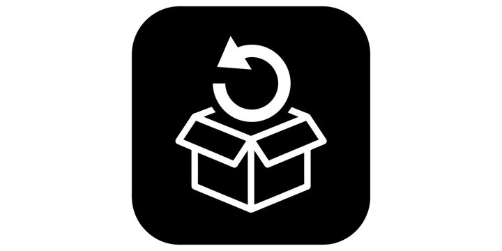 Return box package white icon minimal black square for shipping logistics.