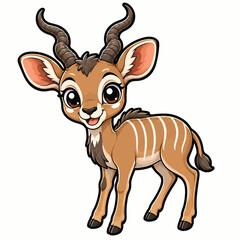 Fototapeta premium Cute cartoon antelope standing gracefully with curved horns, expressive eyes, and warm brown markings, isolated wildlife illustration for nature themes