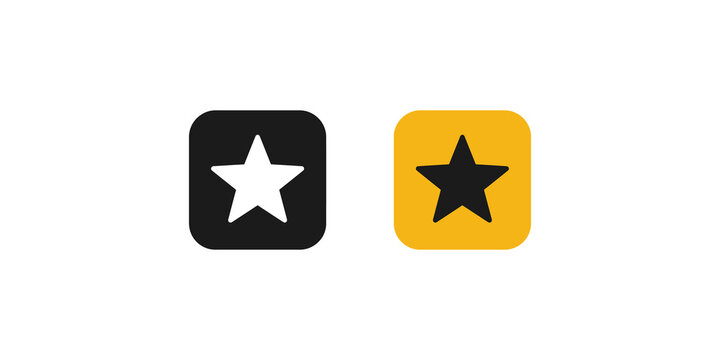 Classic star shape graphic icons collection black and yellow square set.