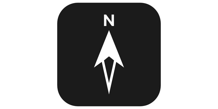 North directional arrow icon black square for navigation mapping system.