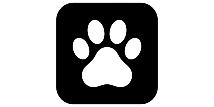 Dog paw print icon black flat design for pet care apps and animal shops.
