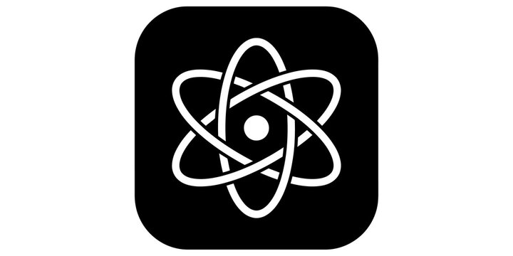 Atomic structure model white icon science physics orbital research center.