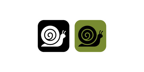Snail shell icon set with black and olive green flat vector illustrations. © 扁平化图标 