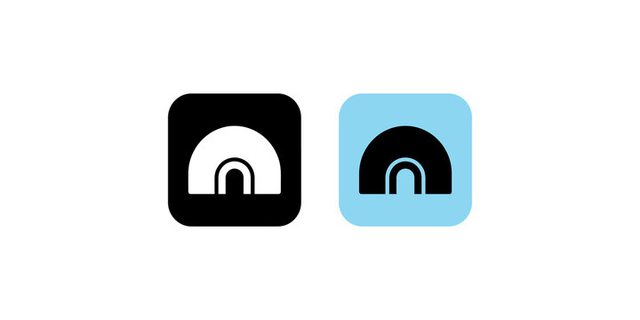 Rounded square button with tunnel shape icon for gaming or travel display.