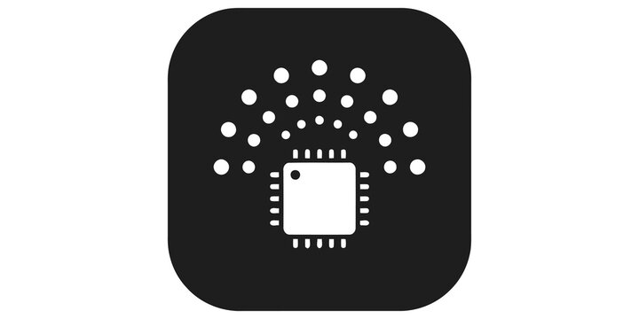Microchip processor tech icon displaying digital signals connectivity.