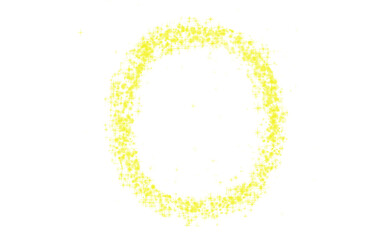 Yellow particle ring graphic element. Features glowing dots forming a circular frame shape on white background. Abstract digital particle effect for technology design and motion graphics. © Kirationz 