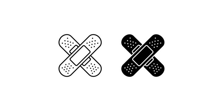 Adhesive bandage medical strips graphic set for wound care protection icon.