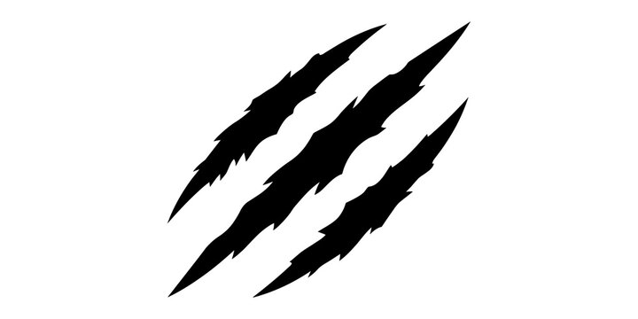 Sharp wild animal claw scratch marks in solid black silhouette style design for edgy apparel and creative sticker use.