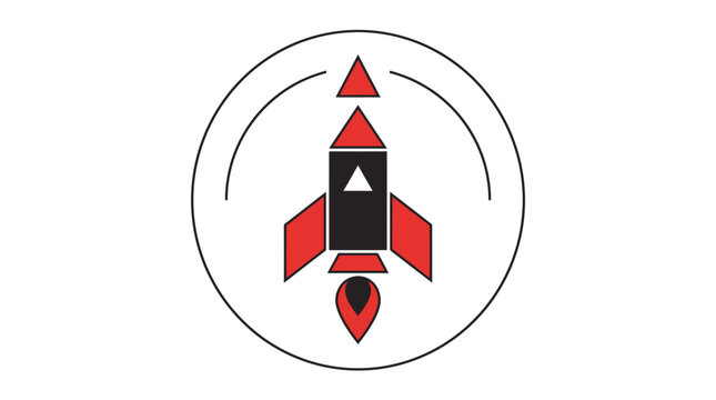 Dynamic red and black rocket icon symbolizing rapid business growth and successful startup launch, representing ambition, innovation, and an upward trajectory towards future success and achievement