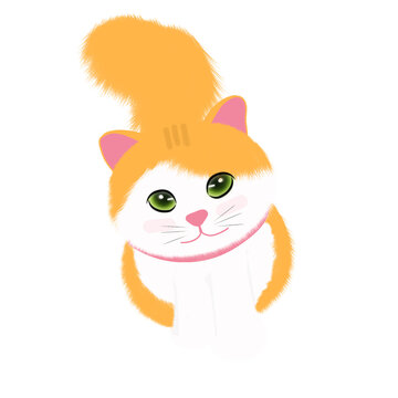 An adorable illustration of a green-eyed orange cat.