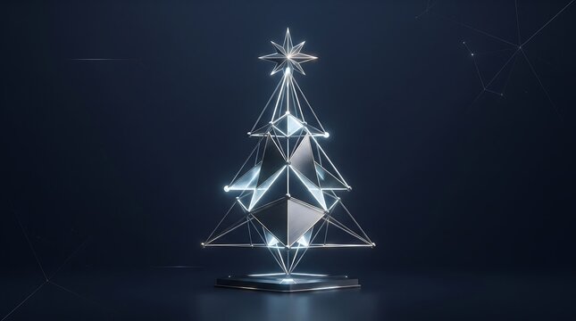Futuristic Glowing Geometric Christmas Tree on Dark Background