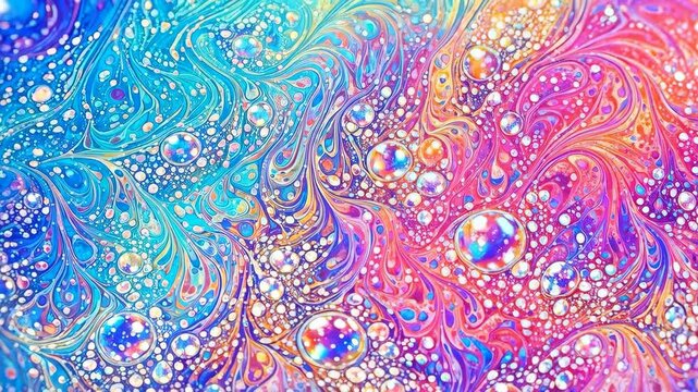 Vibrant bubble patterns swirl in rainbow hues
