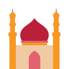 Flat illustration of a mosque with red dome and orange minarets © cakra