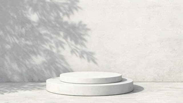 Minimalist white podium on textured wall