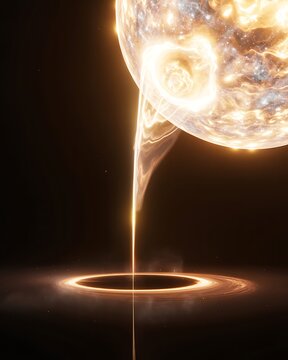 Cosmic black hole devouring a glowing star in deep space