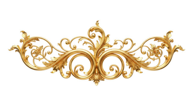 Ornate Gold Decorative Flourish Ornament Isolated on Transparent Background