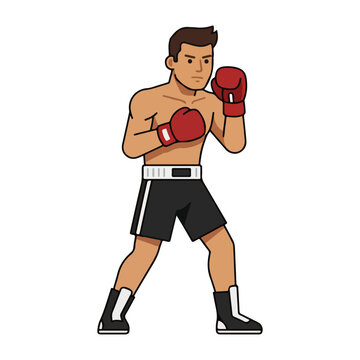 Male Professional Boxer in Fighting Stance Wearing Red Gloves