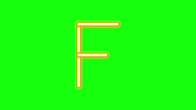 An animation of a glowing neon letter F drawing itself on a bright green screen background.