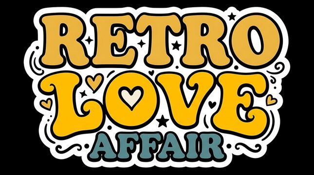 Retro love affair heart themed vintage typography sticker with sticker design