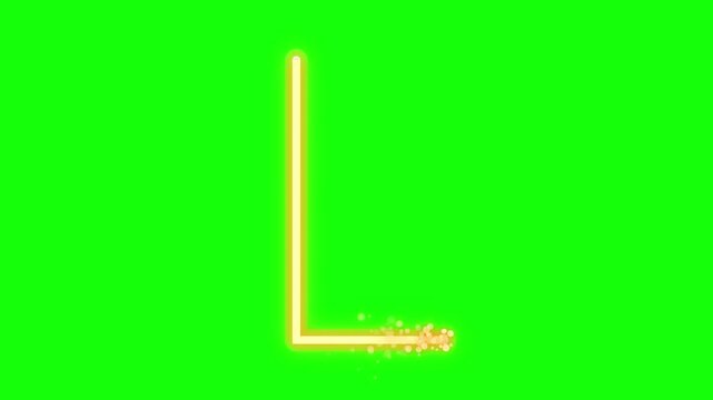 An animated glowing neon letter L being drawn by light sparks on a green screen chroma key background.