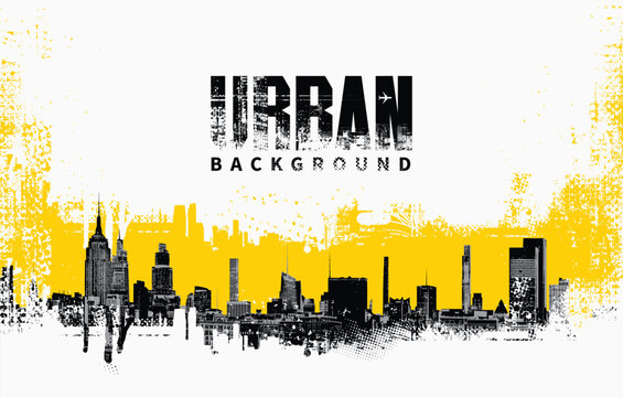 Urban City Skyline Grunge Background with Yellow Texture for Posters, Banners, Streetwear and Modern Graphic Design