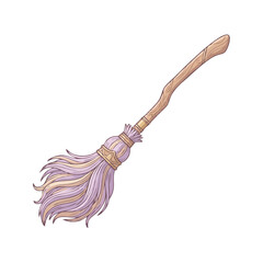 Obraz premium Fantasy Flying Broom with Wooden Handle and Purple Fibers