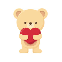 Fototapeta premium Cartoon teddy bear holding red heart