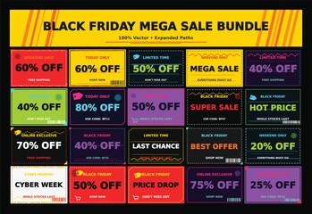 Obraz premium Black friday cyber week 30% off green blue yellow discount sale banner.
