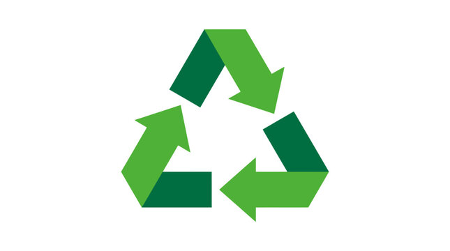 Flat vector illustration of a green segmented recycle symbol icon representing environmental sustainability and circular economy on a white background