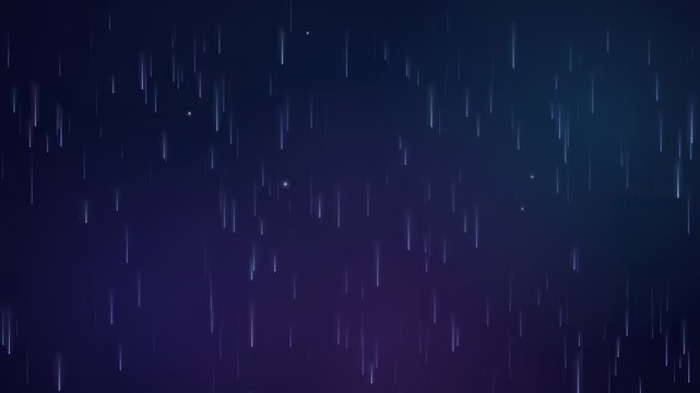 Abstract digital rain of blue and purple light streaks falling on dark background