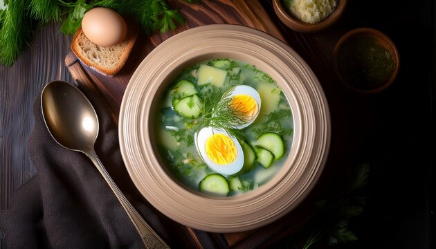 traditional polish ch odnik cucumber soup with egg n ai generative