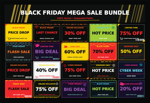 Colorful marketing label set featuring flash sale and limited time offer badges.