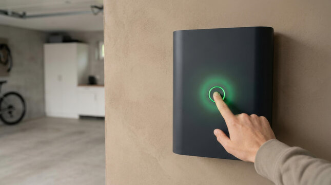 Home energy terminal electric vehicle charger wall mounted unit smart home garage finger touch glowing button black device energy storage