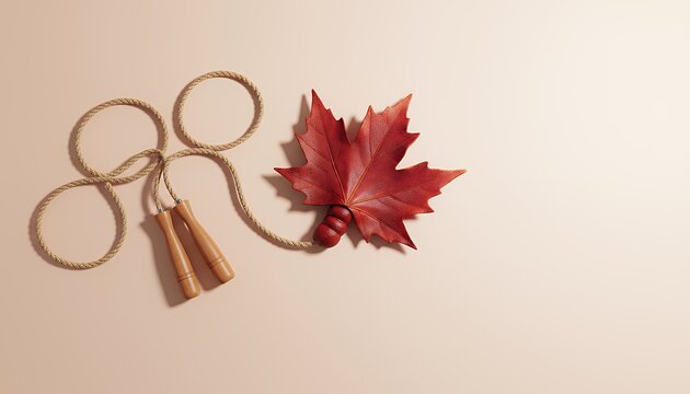 紅葉のもみじと縄跳び