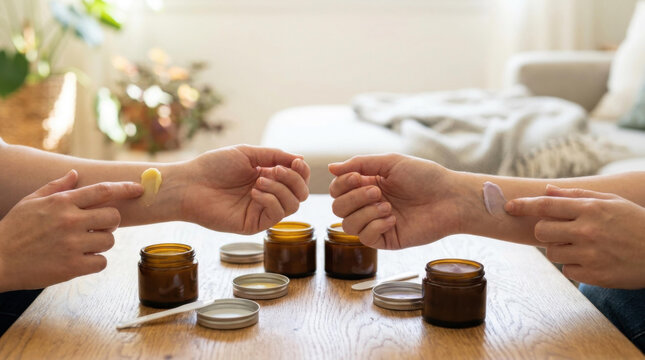 Herbal balm swatch comparison organic skincare hand application