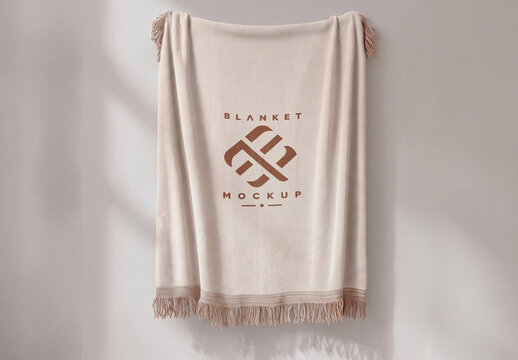 Blanket Mockup Hanging on Wall