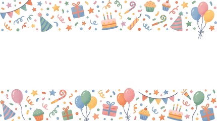 Fototapeta premium Birthday party celebration background frame with confetti and gifts