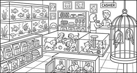 Fototapeta premium A detailed classroom scene coloring page for kids and adults promoting creativity and focus through artistic expression and learning