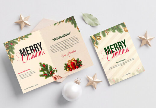 Folded Merry Christmas Greeting Card Mockup