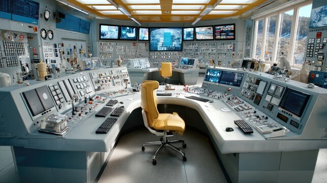 Command Center Ambience: A sophisticated control room equipped with multiple screens, advanced technology, and a solitary figure seated at the central console.
